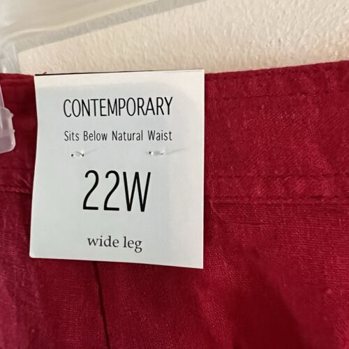 Cato size 22W Women’s Red Linen Blend Contemporary Side Zip Wide Leg Pants NWT - Picture 4 of 6
