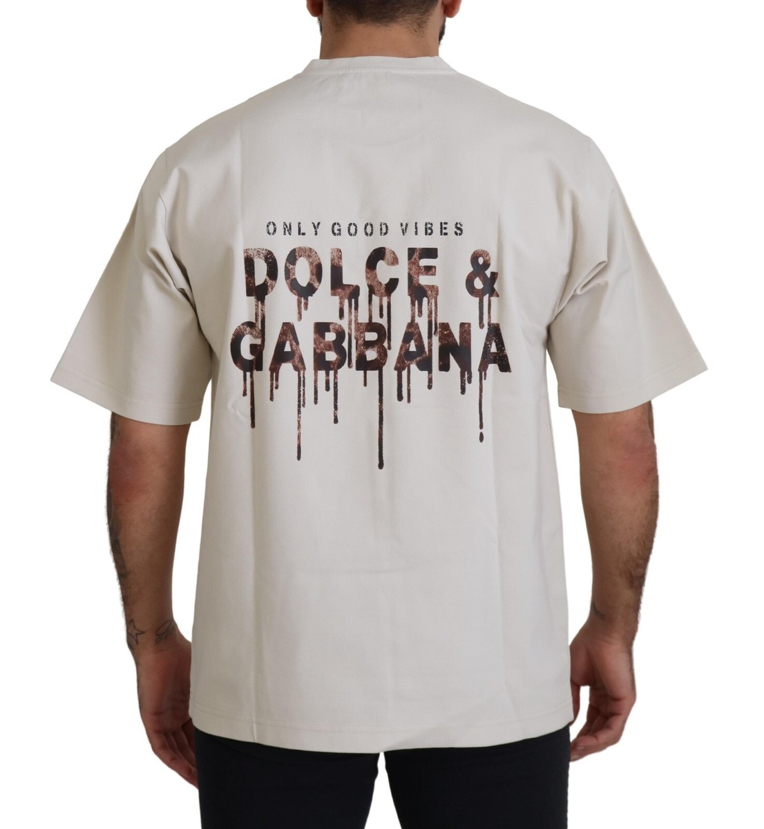 DOLCE & GABBANA T-shirt Cotton Ivory Printed Crewneck IT46 DOLCE & GABBANA T-shirt Cotton Ivory Printed Crewneck IT46