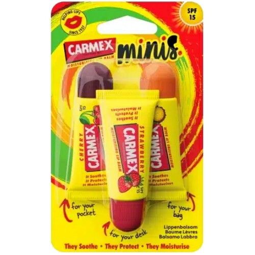 Carmex MINI's Tube Kirsche, Erdbeere, Ananas Lippenbalsam Lip Balm 3x 5g
