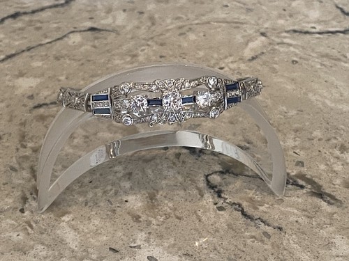 Charles Winston Sterling Silver Blue & White Cubic Zirconia Art Deco Bracelet - Picture 2 of 18
