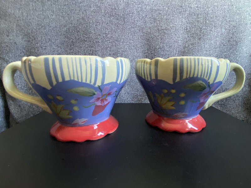 Tracy Porter Hand Painted Floral Footed Coffee Mugs Set of 2 *New*