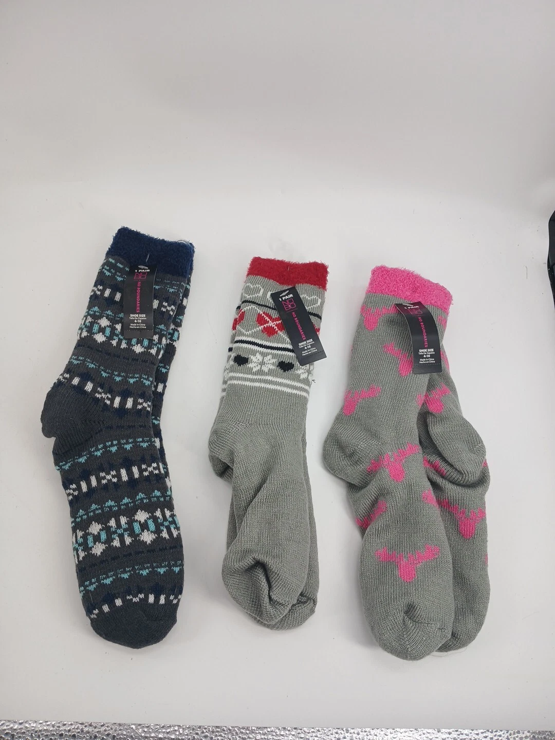(Lot Of 3) No Boundaries Double Layered Thermal Nolvelty Socks Pink Gray Blue