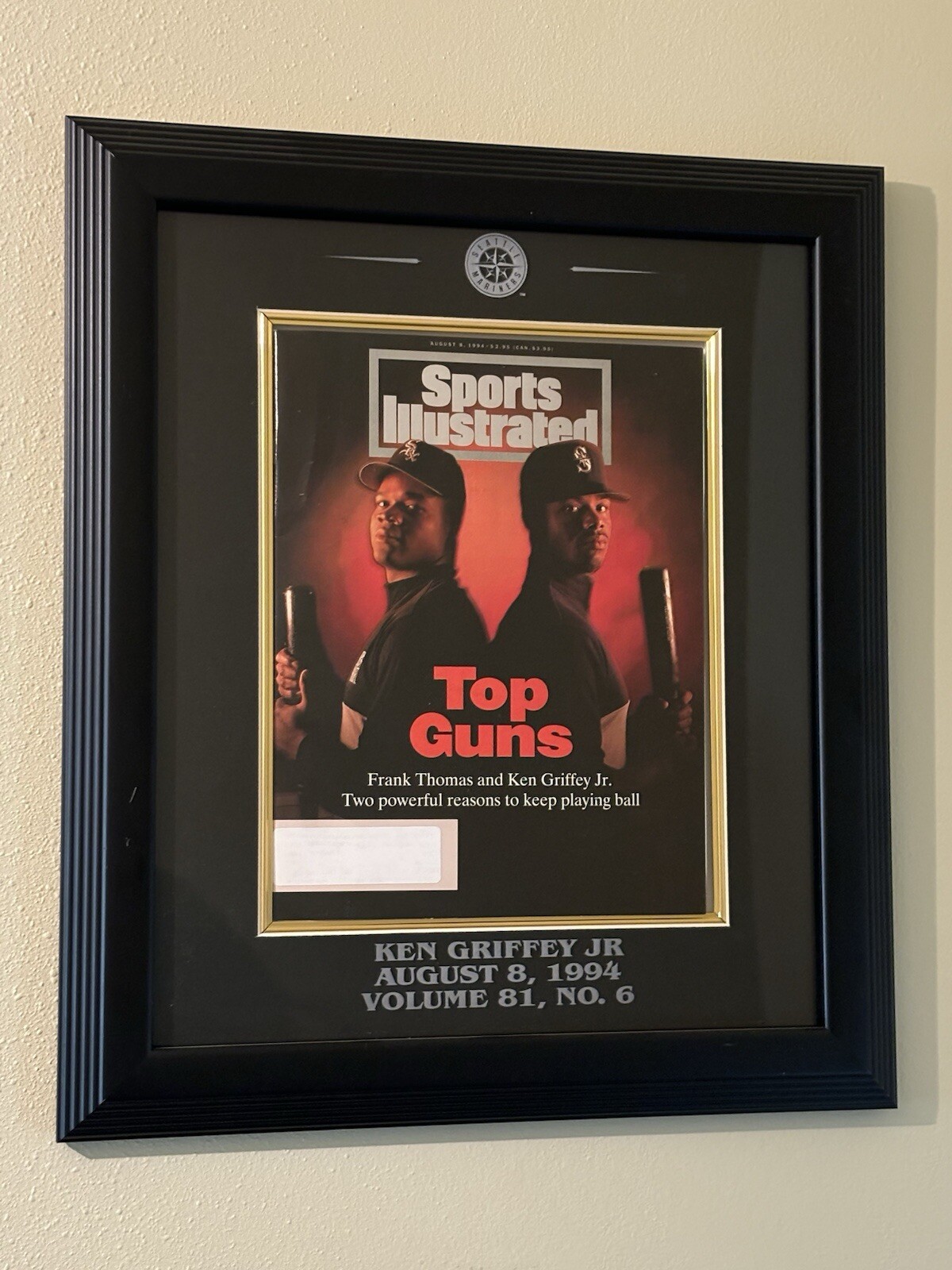 Ken Griffey Jr 8/8/1994 Sports Illustrated TOP GUNS In Custom Frame.