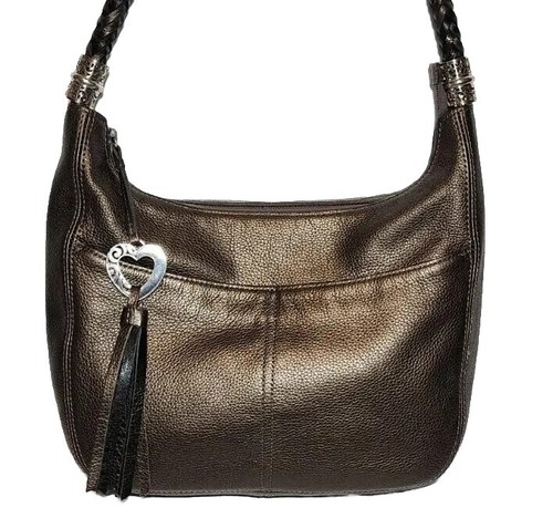 BRIGHTON BARBADOS PEWTER GRAY LEATHER HOBO SHOULDERBAG HANDBAG MRP$265