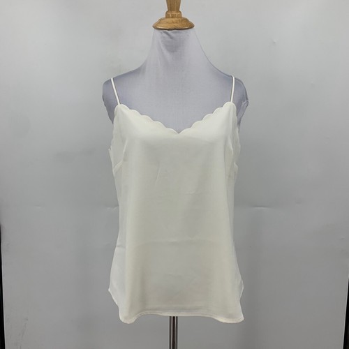 J Crew Top Womens 6 Ivory Scalloped Cami V Neck Sleeveless Thin Strap Lined - Picture 2 of 14