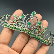 Solid 925 Sterling Silver,Emerald Pave Diamond Tiara Jewelry,Tiara Hair Jewelry