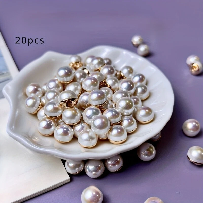 20pcs Round White Faux Pearl Buttons for DIY Cloth Craft Sewing Accessories 10mm - Image 2 of 4