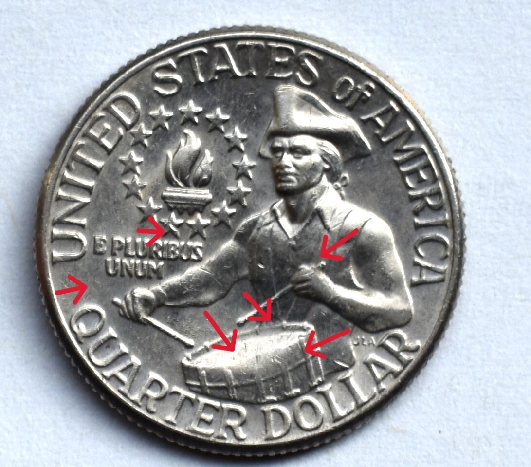 1976 D 1776-1976 Bicentennial Quarter Error Filled Mint, Strike