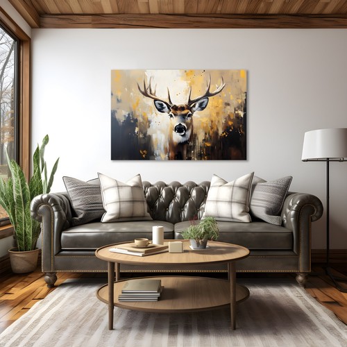 Abstraktes Weißschwanz Hirsch Gemälde Druck gerahmt Leinwand Wandbild Wildtiere Tiere - Bild 9 von 13
