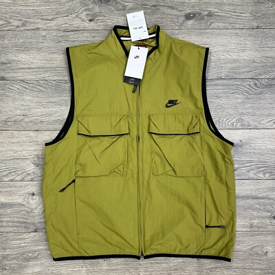 #ad Nike Tech Woven Vest Size Large Mens Pacific Moss Green Black Full Zip $125 $30.00