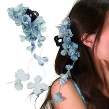 Blue Flower Hair Clip Artificial Tropical Floral Hair Accessories Dangling Ha...