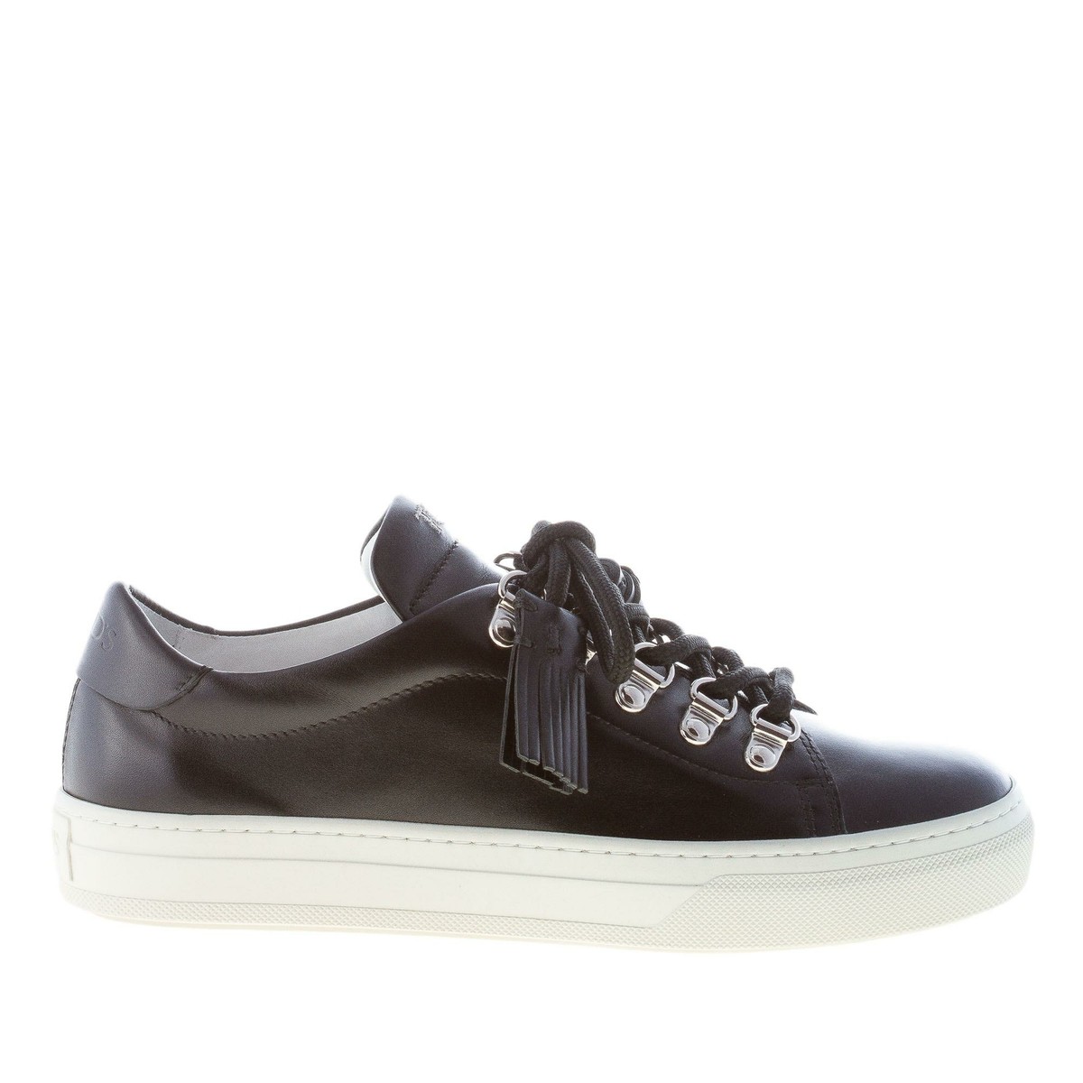 TOD`S|SNEAKERS (XXM0TV0K900RE0 B408) TOD'S women shoes Black leather sneaker laces tassel fringe