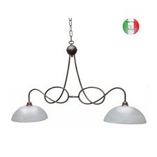 Lampadario ferro battuto Bilanciere 2 luci coppe vetri rustico Made in Italy