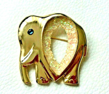 BROCHE vintage éléphant doré yeux bleu Goldrtone Brooch pin 4,6cm adorable NEUF