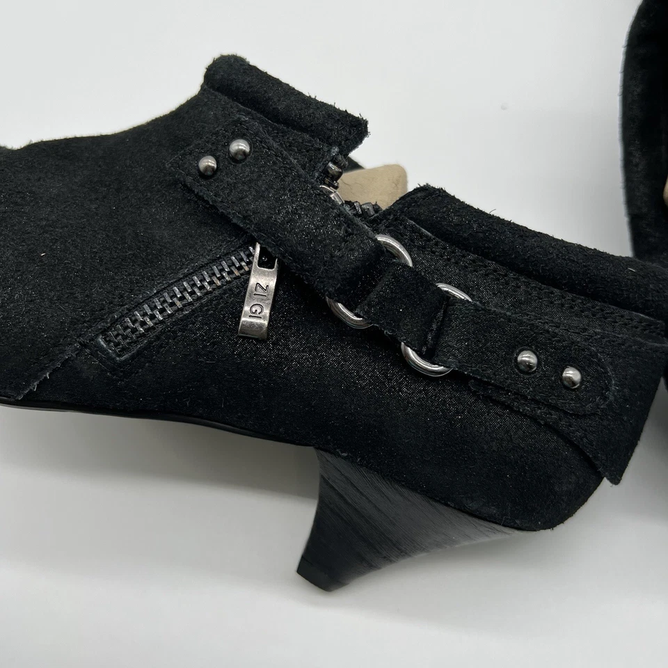 Zigi Niña Talla 8 Bota Sin Cordones BOTÍN NEGRO GAMUZA MUJER’s Punta Punta Talla Cremallera Foto 3 de 4