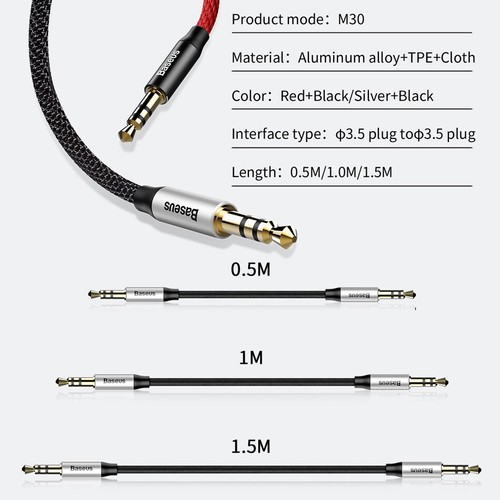Baseus 3.5mm Stereo Jack Audio Aux Braided Cable Male to Male - 0.5m 1m 1.5m 3m - Picture 9 of 11