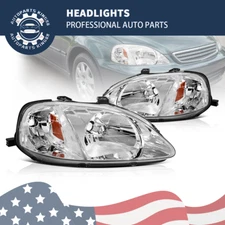 Headlights For 1999-2000 Honda Civic EK EJ LX EX SI 99-00 Chrome Housing Lamps