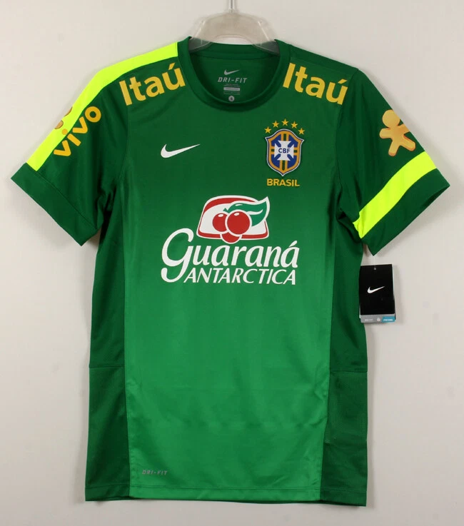 2013-14 Brasil S/S Training Top Sponsor(Green) CBF Drill jersey shirt sz M