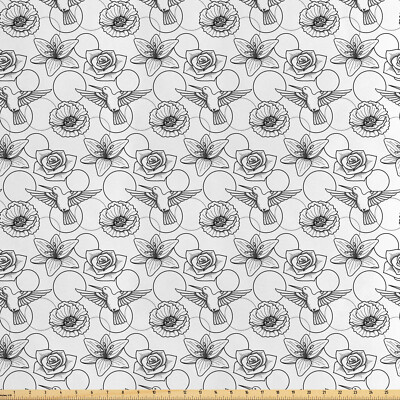 Jahrgang Satin Stoff als Meterware Colibri Vögel und Blumen