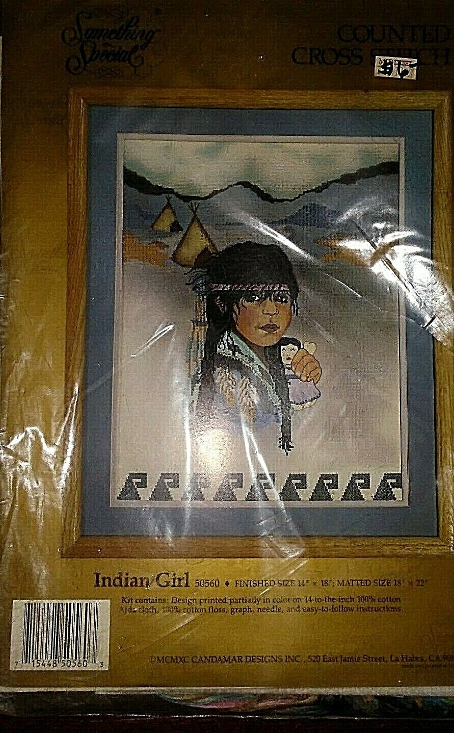 VTG SOMETHING SPECIAL COUNTED CROSS STITCH KIT INDIAN GIRL 50560 14" x 18" 1990