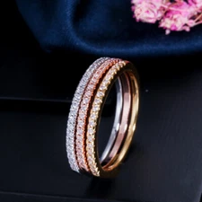 Rose Gold Plated Cubic Zirconia CZ Engagement Costume Band Stackable Finger Ring