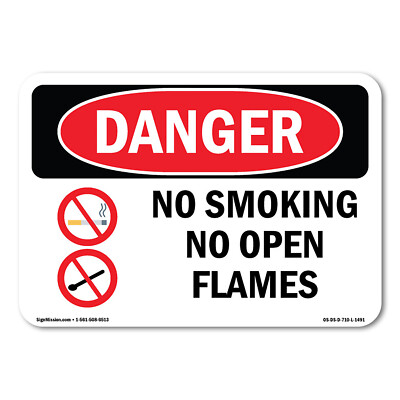 No Smoking No Open Flames ANSI Danger Sign Metal Plastic Decal