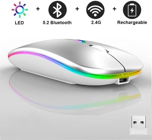 Wireless Bluetooth Mouse Led Dual Mode Rechargeable Silent Slim Laptop Mouse - Picture 15 of 69