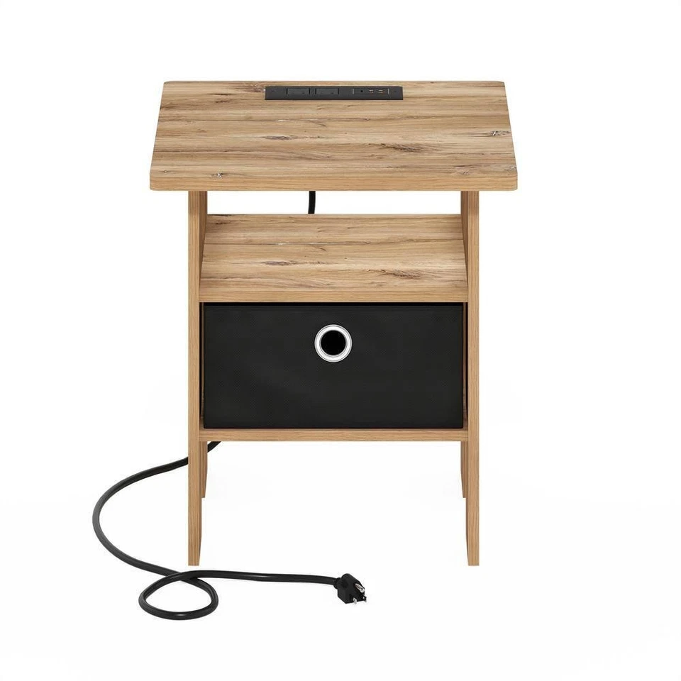 Деревянная зарядная станция Furinno End Table Flagstaff дубовая/черная 15,55 дюйма USB розетка переменного тока - Изображение 2 из 4