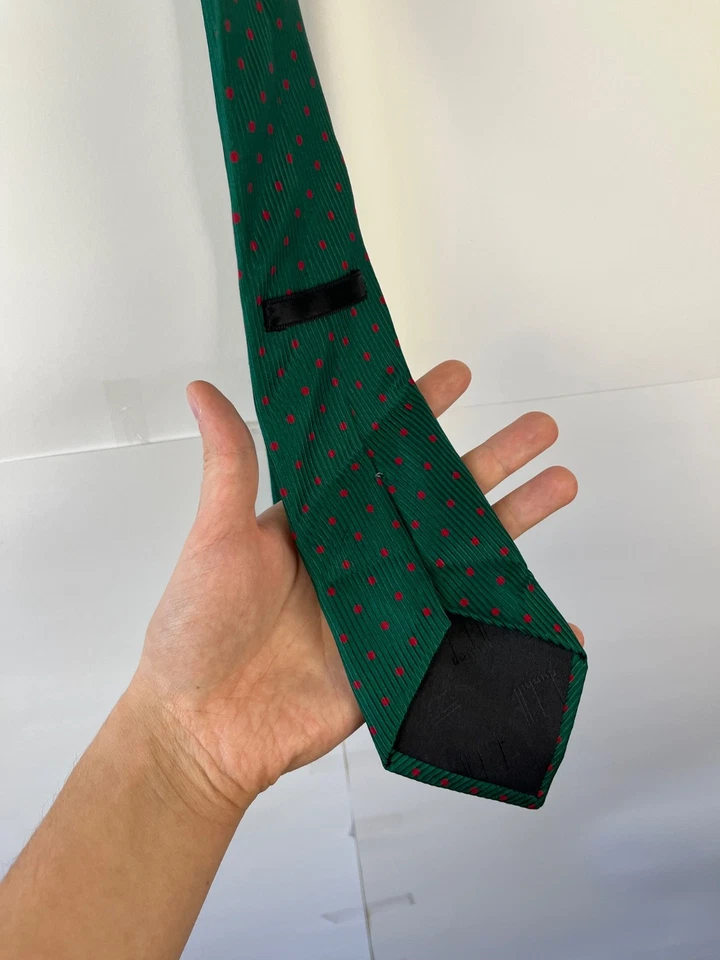 Corbata Dunhill Luxury a lunares de seda verde para hombre hecha en Italia Foto 4 de 4
