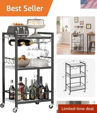 Modular Bar Cart with Easy Assembly & Wine Glass Storage – Modern Home Essential