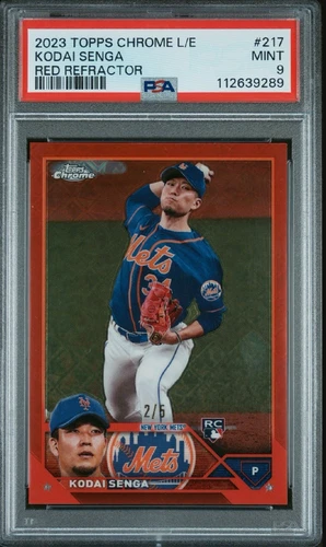 2023 Topps Chrome Logofractor 2/5 Kodai Senga RED Refractor RC NY Mets PSA 9
