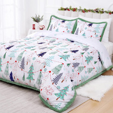 3-Piece Christmas Duvet Cover King with Pillow Shams Teal Tree Snowflake Set