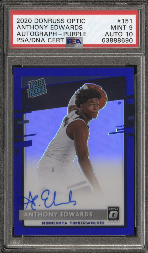 2020 PANINI DONRUSS OPTIC AUTO-PURPLE #151 ANTHONY EDWARDS PSA 9 AUTO 9