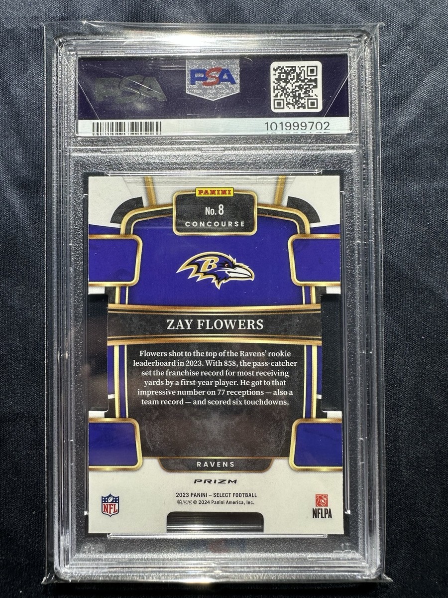 Zay Flowers Die Cut Zebra PSA 10 2023 Panini Select Ravens