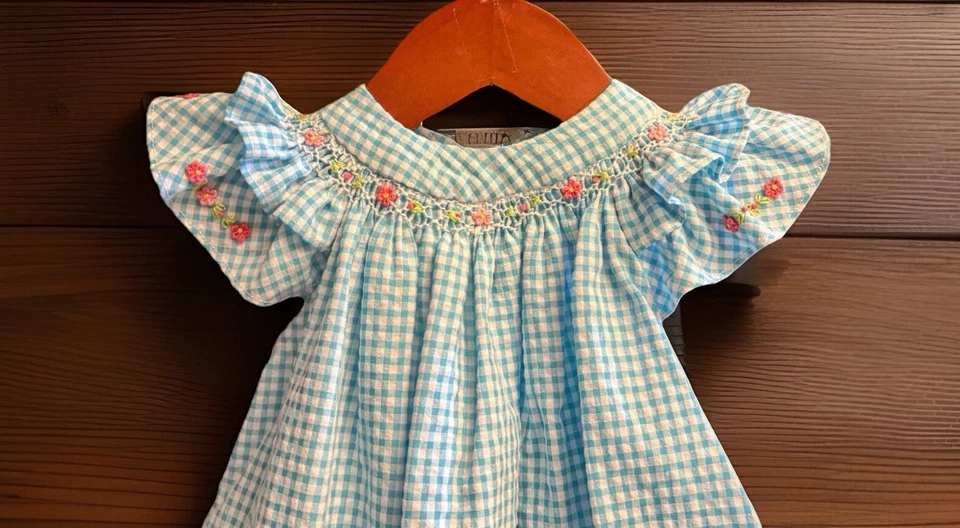 Девочек новый с Ярлыками Luli & Me со сборками платье комплект 3 ПК Bloomers и шляпка 6 месяцев - Изображение 2 из 4