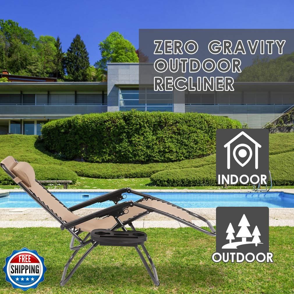 Set of 2 Zero Gravity Chairs Lounge Chair with Pillow and Cup Hol