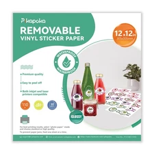 12x12 Square Removable Self-adhesive Vinyl Sticker Paper, 30 Pack, Waterproof...