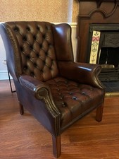 Chesterfield Leather Armchair Antique Oxblood Red Wingback