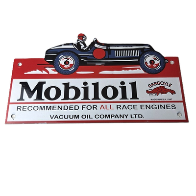 #ad Vintage Mobil Sign Old Race Car Service Gas Pump Service Porcelain Sign $135.37