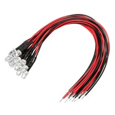 15 Pcs 5mm Pre-Wired Diffused LED Diodes Light,  for DIY (Red, 20mA, DC 9-12V)