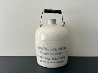 Antique THE CASPER CO. WINSTON SALEM NORTH CAROLINA Stoneware Whiskey Jug