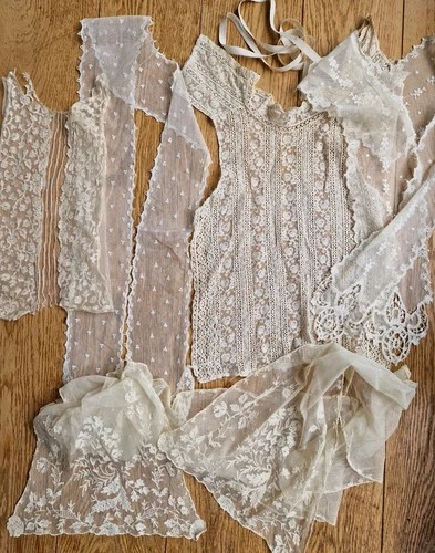 Collection Antique Lace front scarf lappet various sizes Repurposing A/F