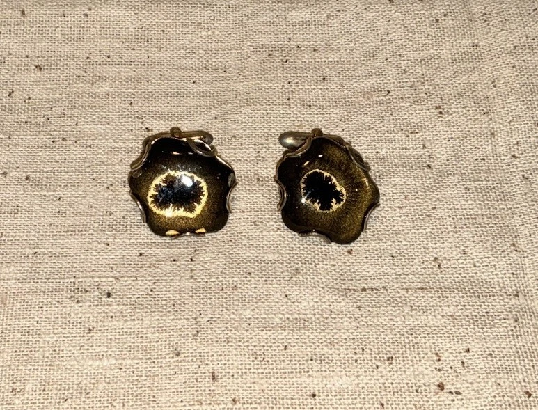 Gemelos Swank Vintage - Vidrio Negro con Brillo Dorado - Forma Libre - ¡Únicos! Foto 2 de 4