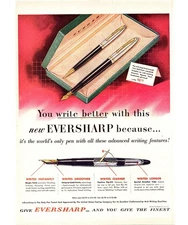 1951 Eversharp Fountain Pen Vintage Print Ad Gift Set 50s Fashion Wall Art