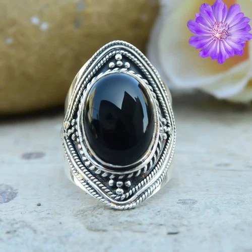 Natural Black Onyx Gemstone Handmade 925 Sterling Silver Jewelry Ring All Size image 4