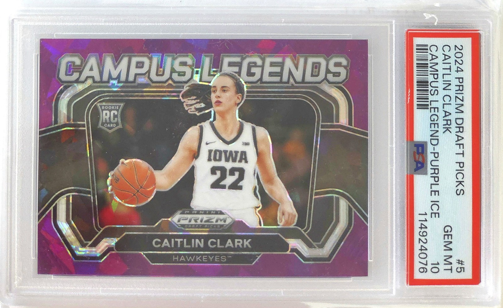 2024 Prizm Draft Picks Caitlin Clark Campus Legend Purple Ice /149 #5 PSA 10