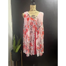 Avenue Floral Print Sleeveless Tunic Top Plus Size 26/28 Red Lined