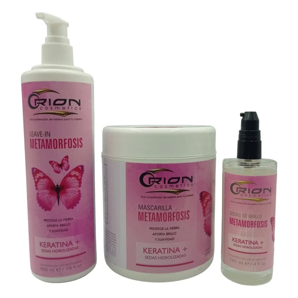 Orion Metamorfosis Keratin Hair Care 3-Step Kit Mask Leave-In Shine Drops