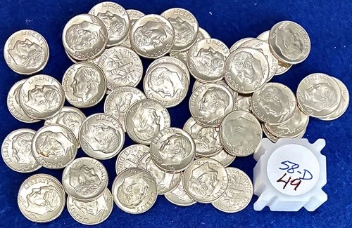 1960-P Roosevelt Silver Dimes Ch BU Full Roll 50 Pieces