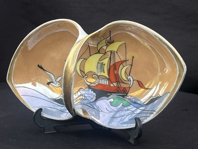 Noritake Hand Painted Nautical Ship Divided Dish Morimura Japan Vintage